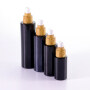 New design opaque black cosmetic glass wood grain pump bottle with wood grain pump and sprayer