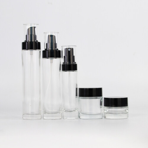 New Arrival glass cosmetic bottle with plastic lotion pump for skin care products cosmetic containers and packages
