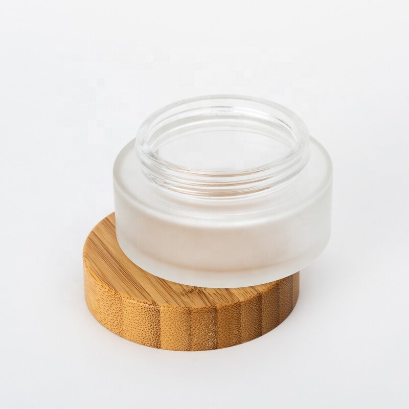 5g/10g/15g/30g/50g/100g matte clear glass jars for cosmetic containers and packaging with bamboo lid