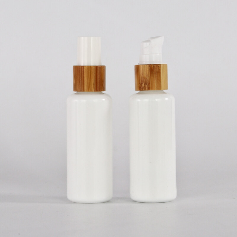 Hot Selling luxury empty opal white  glass cosmetic essential oil dropper bottles with bamboo lids