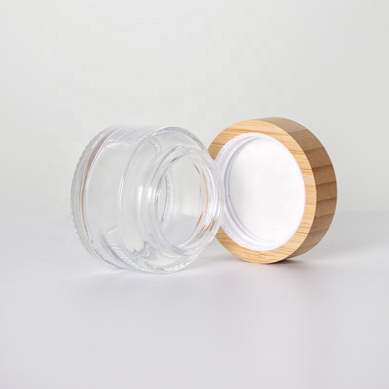 50ml glass cream jar with bamboo lid high quality glass jar for skin care wooden top jar
