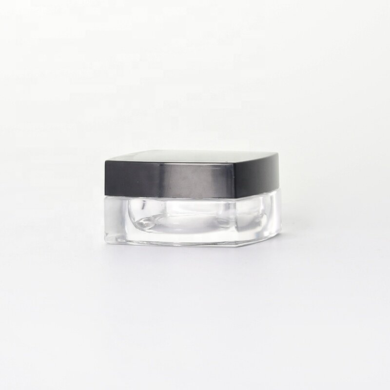 30ml black plastic lid clear glass jar for cream storage square glass jar wholesale