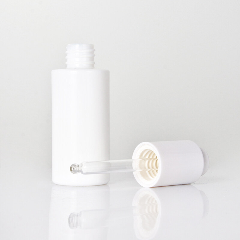 30ml flat shoulder press dropper opal white glass bottle for essential oil serum