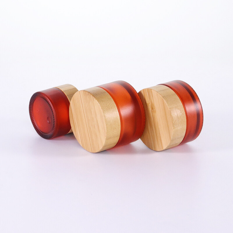 Hot sale cosmetic face cream container 5ml 15ml 30ml 50ml 100ml 150ml frosted clear glass jar with bamboo wood lid