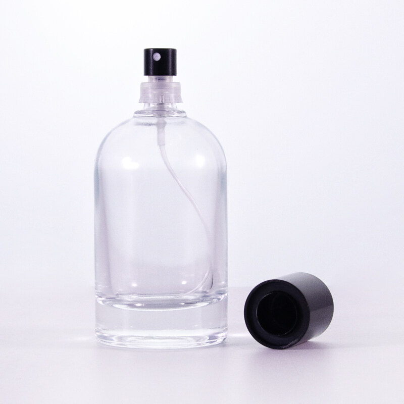 100ml thick bottom round shoulder spray perfume bottle with black plastic cap