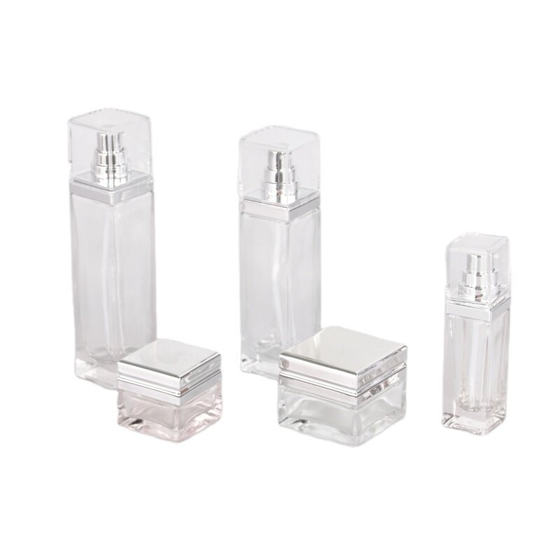 skincare face cream lotion bottle sets,high quality glass lotion  bottles different capacity  factory cheap lotion pump