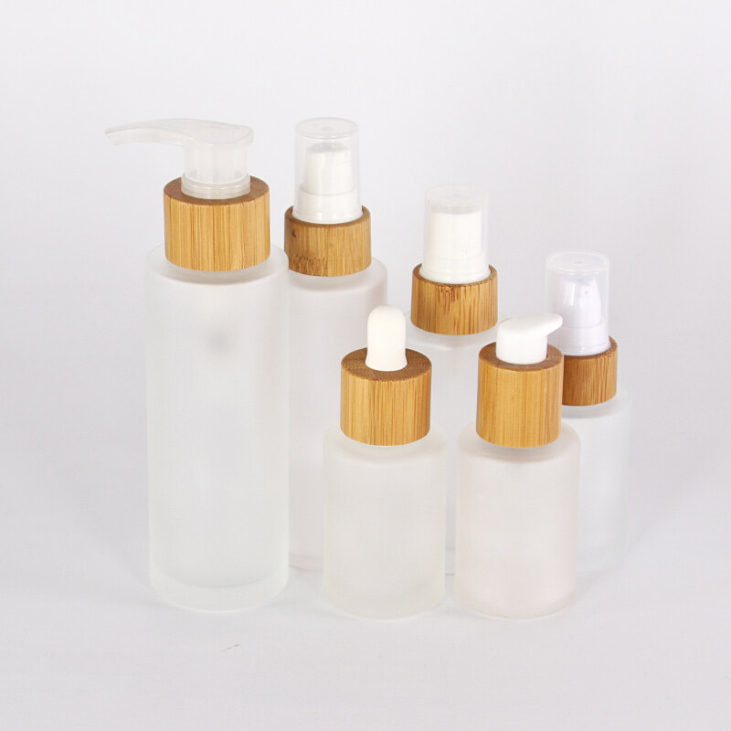 30ml 50ml 100ml 120ml 150ml glass bamboo lotion pump bottle with bamboo lid for cosmetic glass bottle