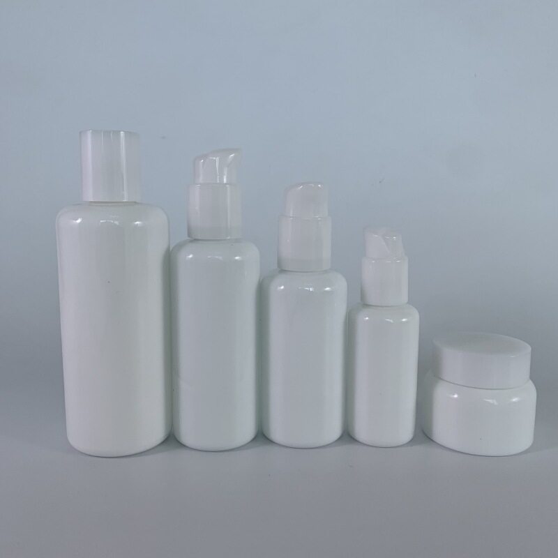 Luxury Eco-friendly Cosmetic Packaging Set Skincare Cream Lotion Glass Bottle,opal white glass bottle
