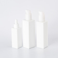 White Opal Square Glass Lotion Bottle With Pump Or Screw Cap For Skincare Cosmetic Packaging
