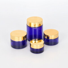 Factory price cobalt blue 15 30 60 100 120 200ml glass bottles and jars for skin care packaging