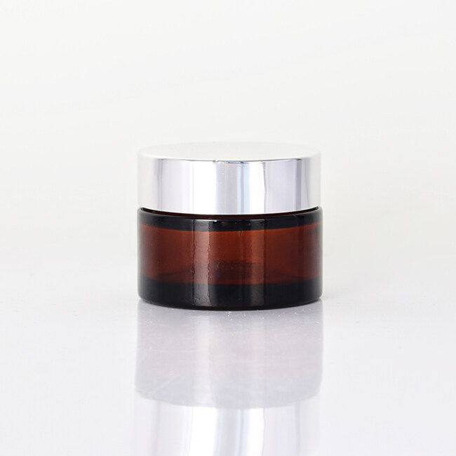 Wholesales Free Sample 5g 10g 15g 20g 30g 50g 100g Cosmetic Cream Jars Amber Glass Jar With  Silver Cap