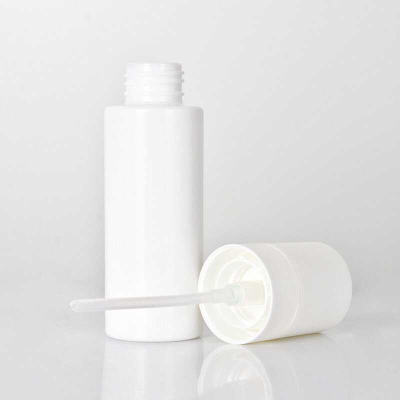 Ready to ship 50ml round shape opal white glass bottle with white lotion pump and white cap for cosmetic skincare