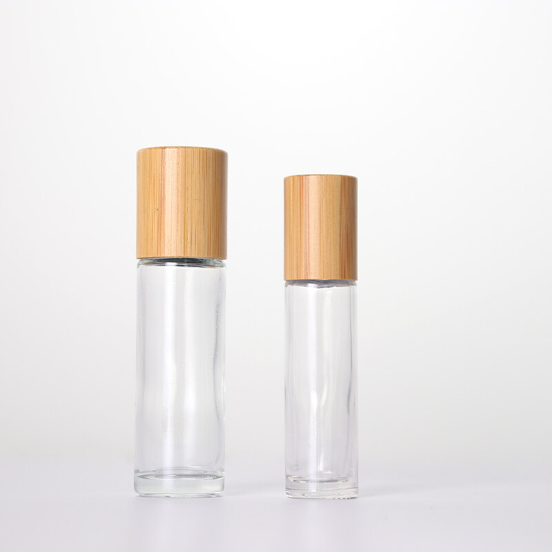 Eco-friendly Custom Logo 10ml 15ml Glass Essential Oil Roll On Bottle Gemstone Roller Bottle with Bamboo Lid