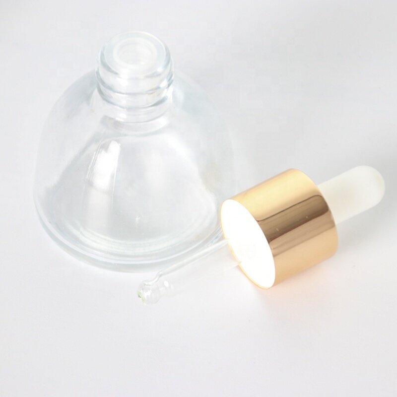 50ml clear glass dropper bottle for essential oil cone shape serum bottle with golden dropper