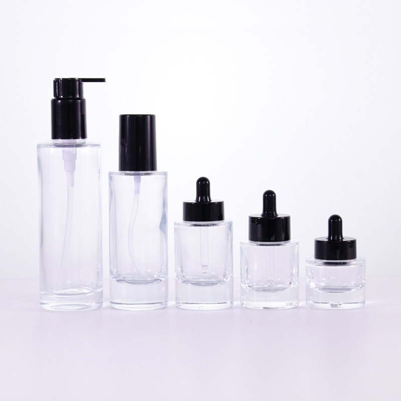 Luxury Skincare Cream Cosmetic Set Glass Container 30ml Bottles Thick White Clear Glass Bottom Cosmetic Packaging with Lid