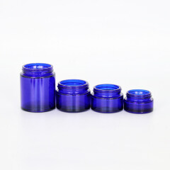 wholesale blue round glass cream  jar 20g 30g 50g 100g for skincare with gold aluminium cap