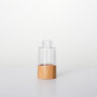 Clear Glass Bottle Airless with Bamboo Wood  Press Pump AS Plastic Essential Oil Essence Lotion Bottle