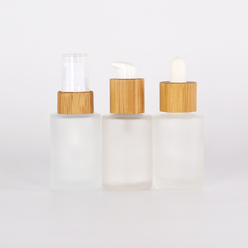 In stock 30ml 50ml 100ml 120ml 150ml frosted glass bottle with bamboo pump cosmetic usage for glass bottle