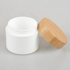 Eco friendly cosmetic containers 5g 15g 30g 50g 100g white plastic Cream Jar with bamboo lid