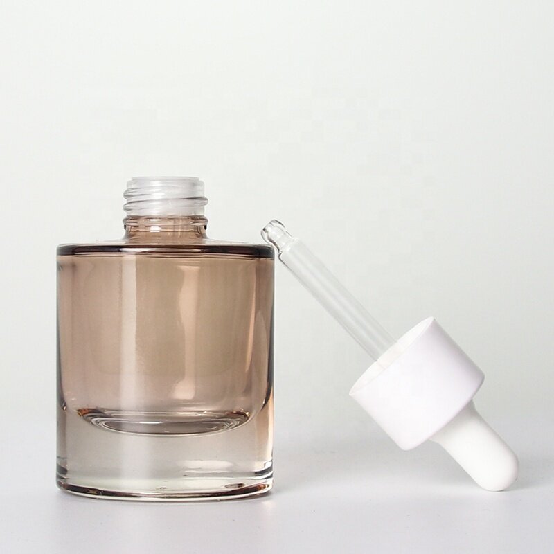 50ml high quality glass serum bottle oval shape amber glass essential oil bottle with golden dropper