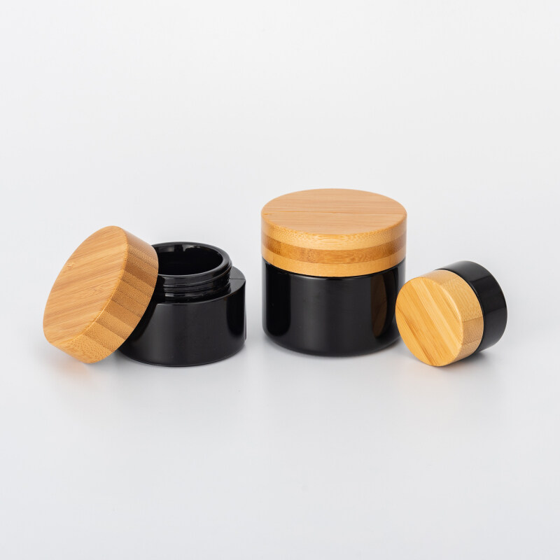Eco-friendly 15ml 30ml 60ml 100ml matte black glass essential bottle glass dropper bottle with bamboo lid top