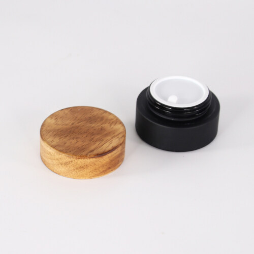 Luxury bamboo lid 15ml 30ml 50ml cosmetic cream jar black frosted glass cosmetic jar