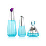 Cosmetic blue cone shape glass lotion pump bottle and cream jar