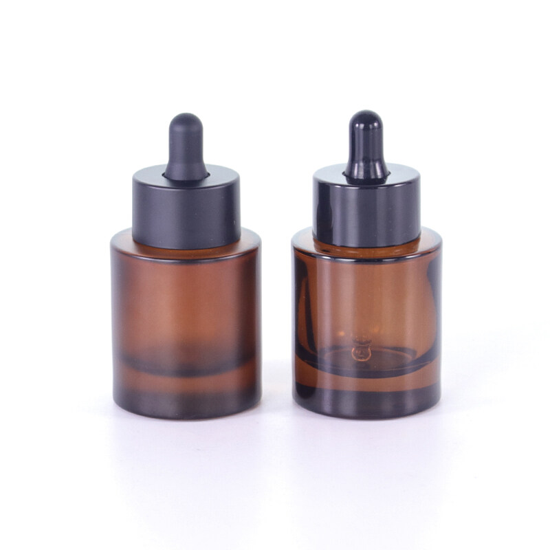 Factory Direct Custom Logo Stock 30ml Cylindrical Thick Bottom Frosted Glass Dropper Serum Bottles