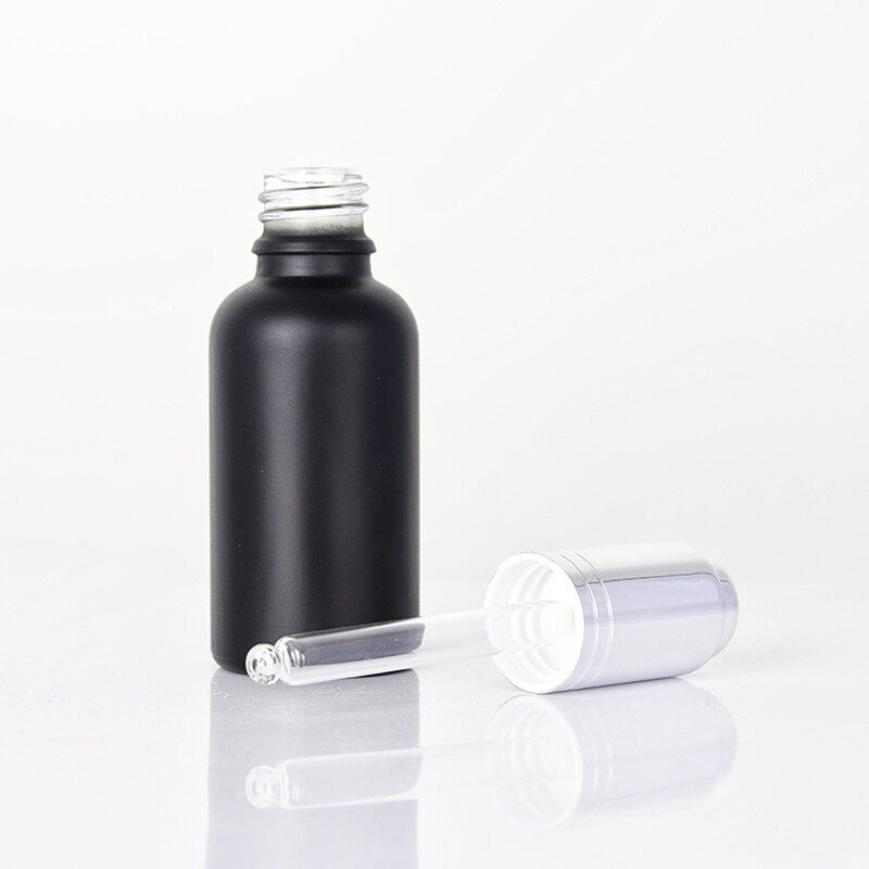 High quality 5ml 10ml 15ml 30ml 50ml 100ml Empty Liquid Serum Bottles Matte Black Essential Oil Glass Press Dropper Bottle
