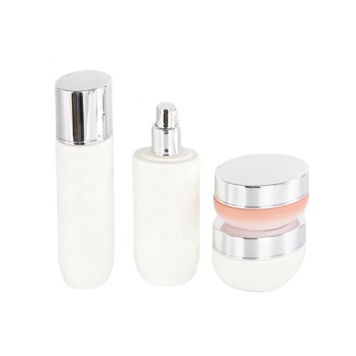 White oval glass bottle and jar for skin care package glass lotion bottle cream jar gradient color glass package