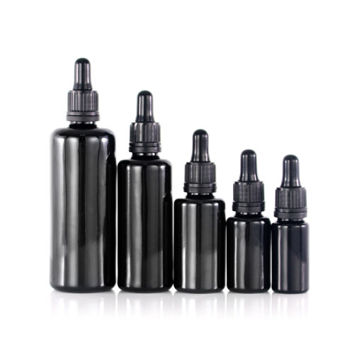 Child Proof Cosmetic Essential Oil Dropper Bottle Black Glass Skin Care Cream Personal Care Round Shape Hot Stamping Liquid