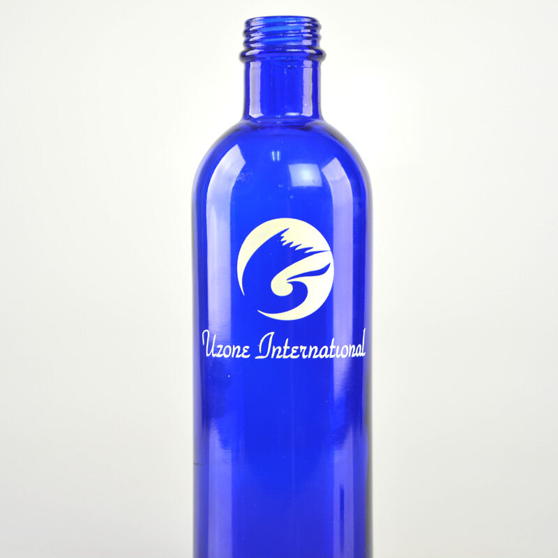 30ml 50ml 100ml 150ml 200ml 250ml blue glass bottle for water lotion serum with black plastic screw cap top customized logo sale