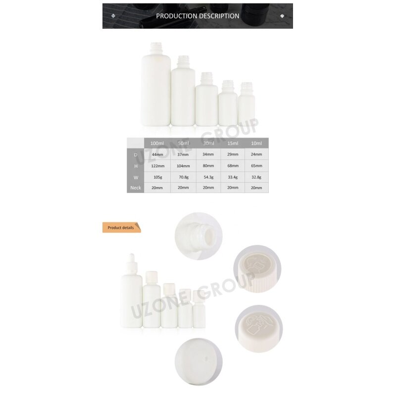 Glossy and matte opal white glass bottle for skin care package round shoulder glass products with plastic lids