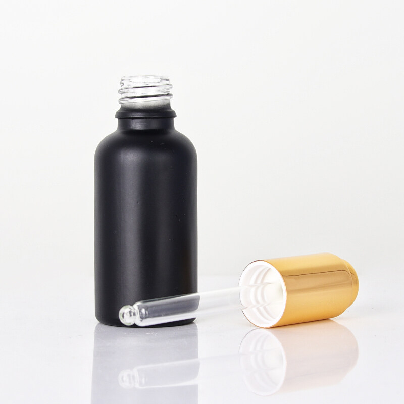 Ready To Ship 30 ml Empty Liquid Serum Bottles Matte Black Essential Oil Glass Dropper Bottle