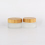 Hot sale cosmetic face cream container 5ml 15ml 30ml 50ml 100ml 200ml frosted clear glass jar with bamboo wood lid