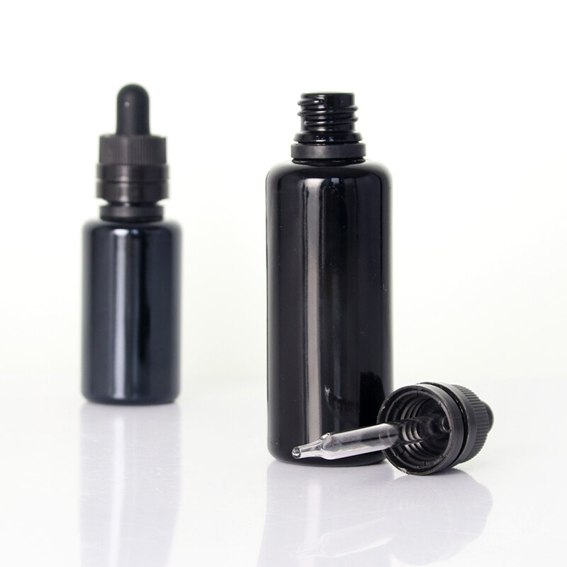 Wholesale Black Glass Essential Oil temper evidence Dropper Bottle  10ml 15ml 30ml 50ml 100ml
