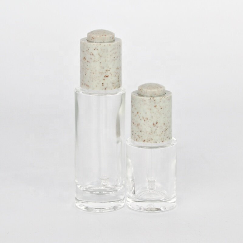 Slim glass bottle with button dropper for essential oil clear bottle for serum
