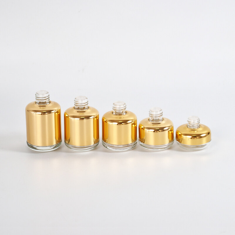Luxury 20ml 30ml 40ml 50ml 60ml golden aluminum glass cosmetic bottles glass dropper bottles for skin care serum essential oils