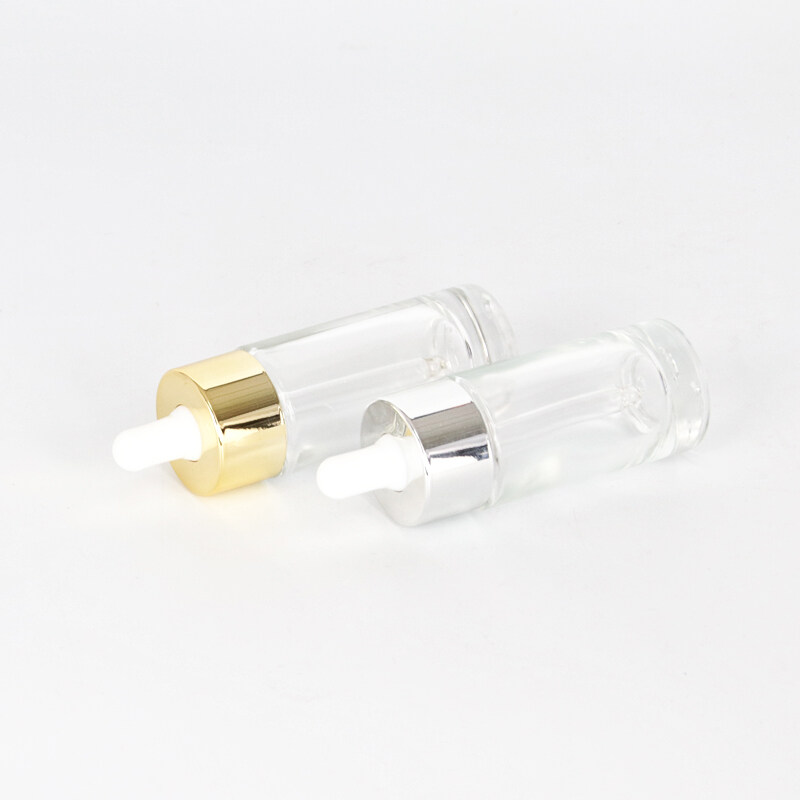 Hot selling 30ml clear glass dropper bottles round shape for essential oil serum aromatherapy skin care cosmetic package