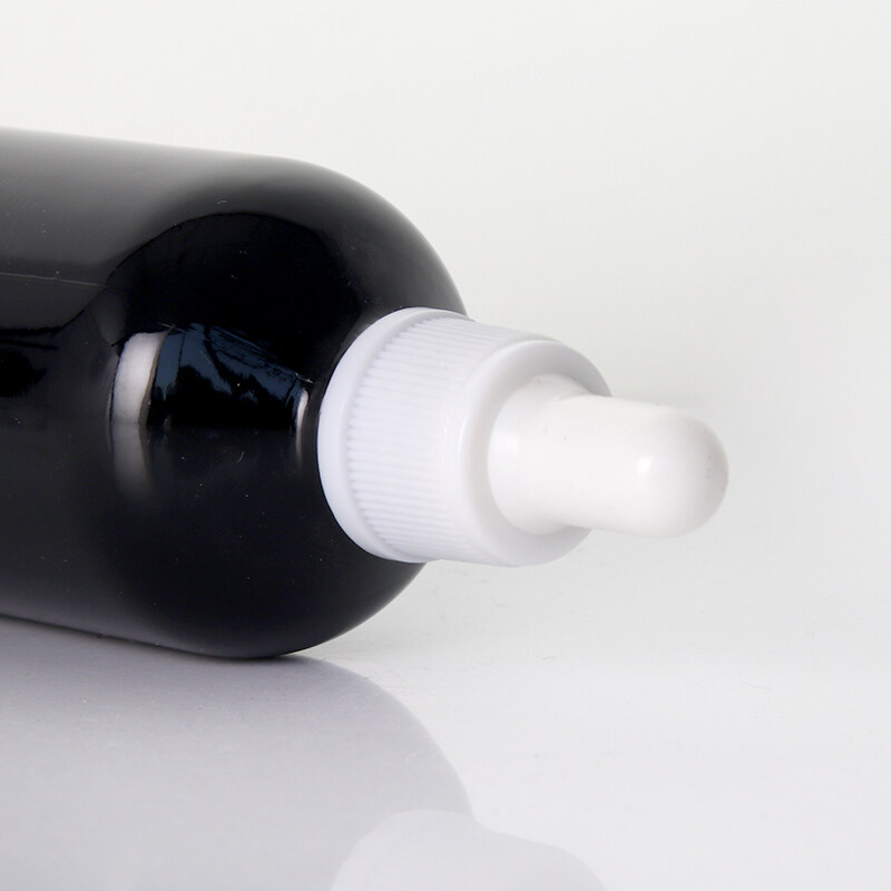 Opaque black boston round 100ml  glass bottle, white dropper glass bottle
