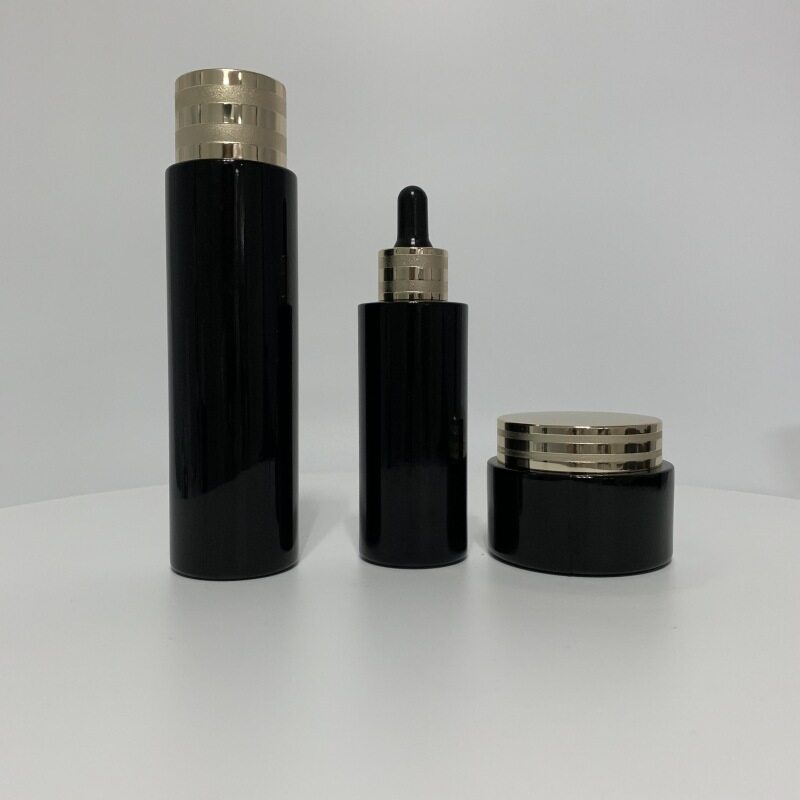 Hot style 30ml 50ml dark violet glass bottles and jar for cosmetic glass bottle