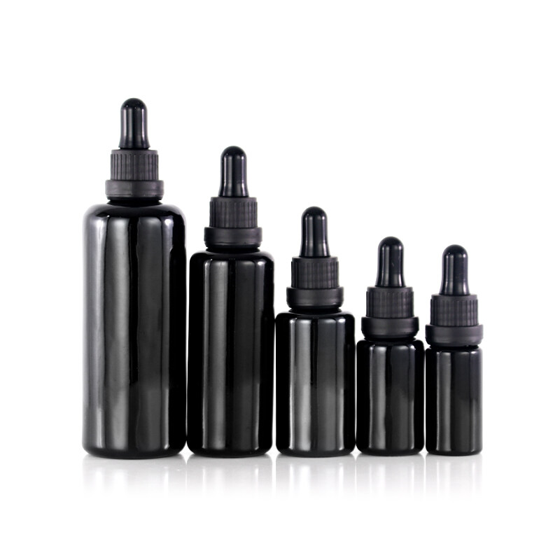 5ml 10ml 15ml 20ml 30ml 50ml 60ml 100ml essential oil black glass dark violet dropper bottles for CBD oil