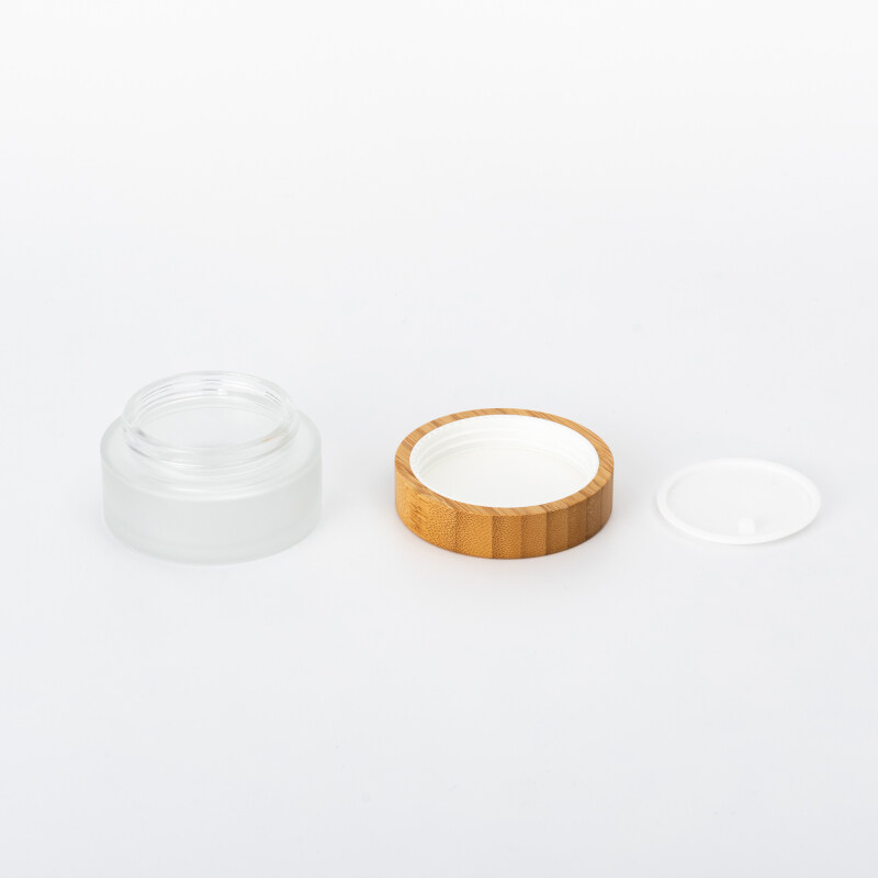 Hot sale cosmetic face cream container 5ml 10ml 15ml 20ml 30ml 50ml 100ml clear glass jar with bamboo lid