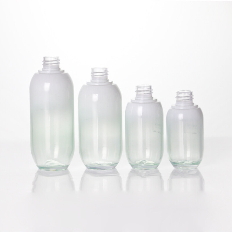 New Arrival painted plastic skin care bottles gradient green color with lotion pumps cosmetic containers and packages