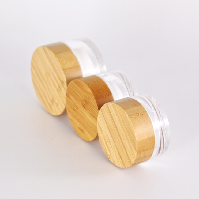 Eco-friendly material 50ml 250ml 500ml Clear Frosted Plastic Cream Container Jar with Bamboo Lid acrylic jar