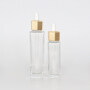 30ml 50ml slim transparent glass bottle with golden dropper for serum