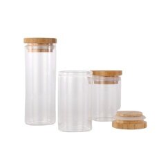80ml 90ml 150ml round clear glass airtight storage jar with bamboo lid 70/128