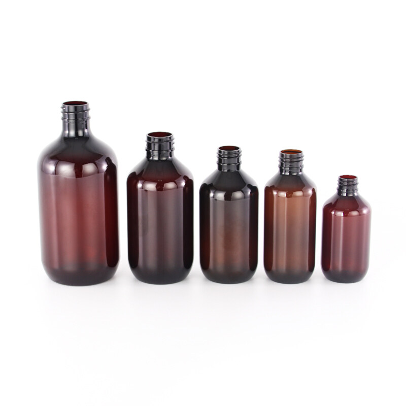 Color Customized 20mm 24mm PET Plastic Bottle for Cosmetic Packaging Boston amber plastic bottle