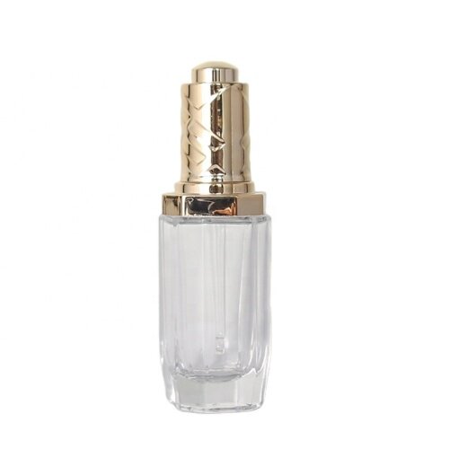 30mL Clear Glass Custom Shape Hexagon Bottle with Push Top Dropper for Essential Oil Serum