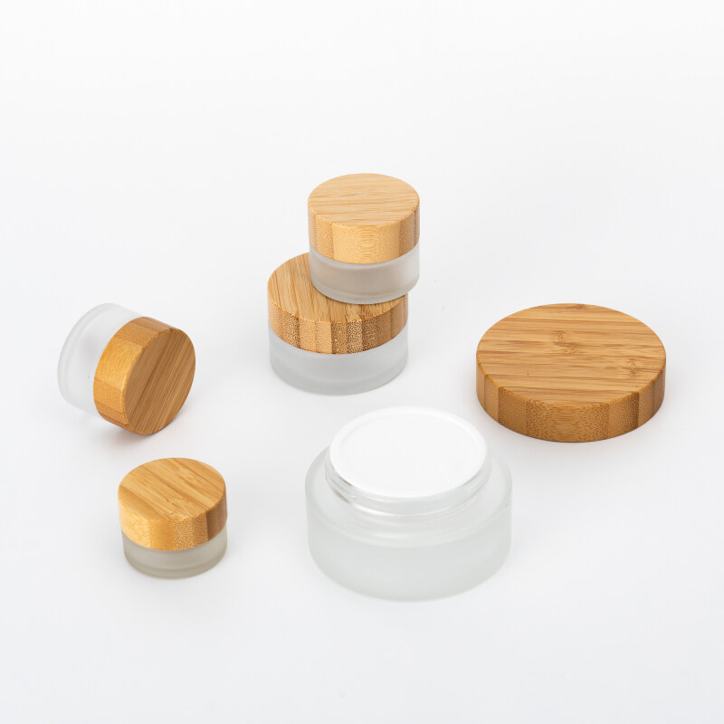 Cosmetic 5ml 15ml 30ml 50ml 100ml clear frosted glass jar with bamboo wood lid for body cream wood jar eco friendly cosmetic jar